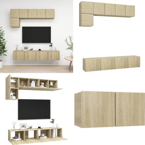 5-tlg. TV-Schrank-Set Sonoma-Eiche Holzwerkstoff - TV Schrank Set - Wandmontage - Wohnraum Dekoration - Regal - Hängender TV Schrank - Home & Living (1/5)