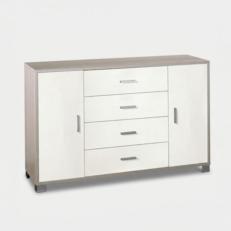 Aparador moderno para salón con 2 puertas y 4 cajones Quadrante - Olmo - Blanco