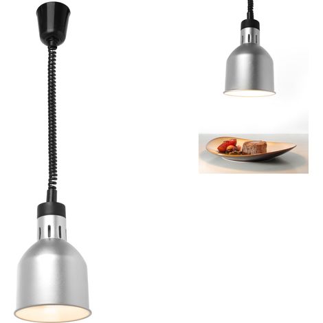 Lampe chauffe-plats - suspension cylindrique conique argentée 250W (1/3)