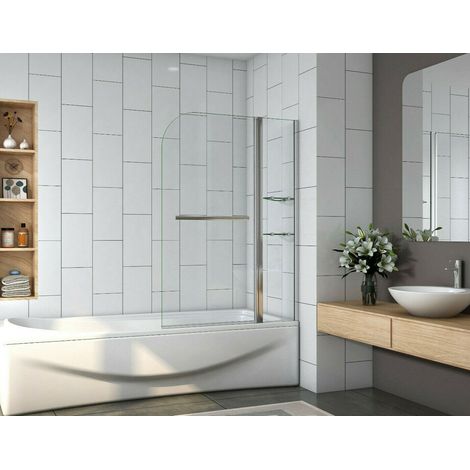 SKY Bathroom Pivot Bath Shower Screen 1000x1400 6mm NANO Glass With Shelves Towel Rail Q (1/5)