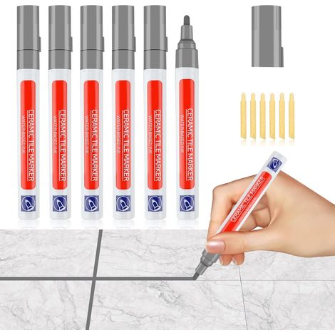 Stylo Joint Carrelage Gris Rechange Imperméable Facilité d'Utilisation Stylo de Carrelage à Coulis Marqueur Joints Crayon à Coulis de Réparation pour Cuisine Salle de Bain Murs (1/5)
