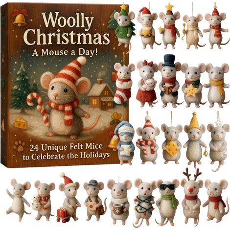 Calendrier de compte à rebours de Noël, mignonnes 2D, figurines de souris 24 jours avec design de charme Décoration parfaite pour les amis, la, les vacances, la maison, les fêtes (1/5)