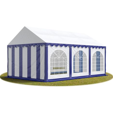 Festzelt Partyzelt 4x6 m PREMIUM, hochwertige PVC Plane 750 N in blau-weiß 100% wasserdicht mit Bodenrahmen