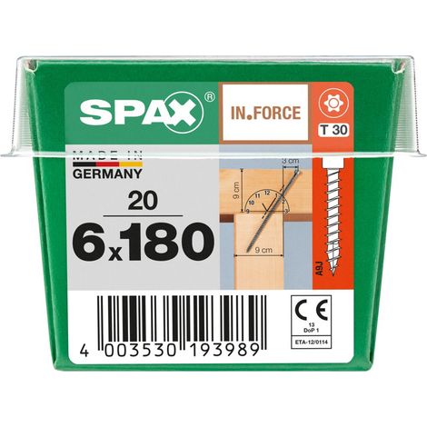 SPAX IN.FORCE, 6 x 180 mm, 20 Stück, Vollgewinde, Zylinderkopf, T-STAR plus T30, 4CUT, WIROX - 4211010601812 (1/3)