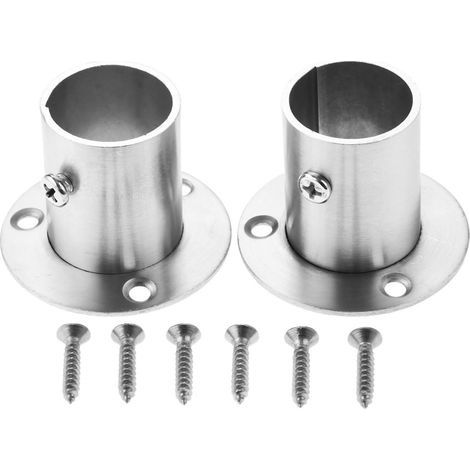 Lot de 2 Supports avec Bride INOX. pour Tringle de Penderie ⌀25mm, Embase Platine Ronde pour Fixation de Tringle à Rideau (de douche) (1/3)