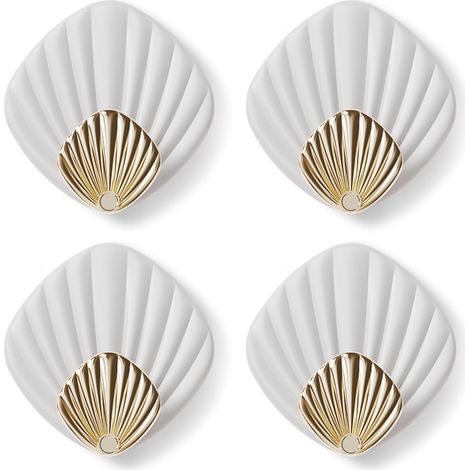 Gancho adhesivo de pared con forma de concha marina, gancho autoadhesivo moderno para baño y cocina, perchero, gancho adhesivo de pared, juego de 4, blanco (1/5)