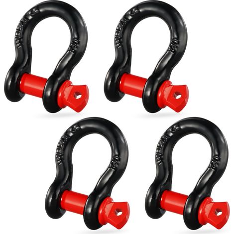 Manille à anneau D 12 mm, lot de 4 manilles de remorquage en acier allié, résistance à rupture 8 t avec goupille à vis 15 mm, manilles accessoire de récupération pour VTT, camions, jeep, noir (1/5)