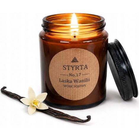 Candela di soia profumata alla vaniglia, 150 ml, in vetro marrone, Styrta n. 17 (1/5)