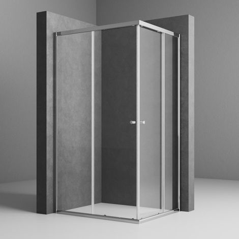 Schiebetür Duschkabine 75x90 cm Eckeinstieg Duschabtrennung mit Doppel Schiebetüren aus 6mm ESG Sicherheitsglas, Duschwand Höhe 185cm, LINKS & RECHTS MONTIERBAR