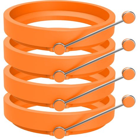 moules à œufs en silicone, moules à crêpes antiadhésifs ronds avec poignée (orange) (1/5)
