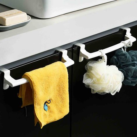 Support Pour Chiffons De Cuisine - Support Double Extensible Pour Porte De Placard - Fixation Sans Perçage - ABS - 1 Pièce (1/5)