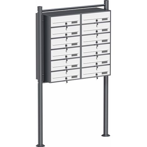 Wiltec Sistema 12 buzones color antracita y blanco acero galvanizado resistente a la intemperie con cerraduras  y llaves instalación independiente espacio amplio para cartas y paquetes pequeños (1/5)