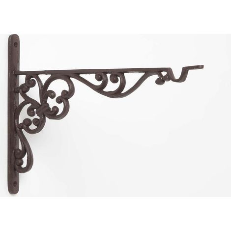 Patère murale fonte Homescapes, 35.5x24.5cm, finition rustique brune, support robuste pour plantes suspendues, grand modèle (1/5)