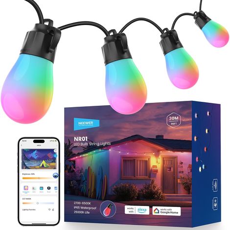 Guirlande Extérieure 96ft,Smart AI RGBW avec App (1/5)