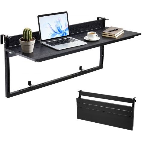 Table Balcon Suspendue 101,5x38 cm 27 kg Table Balustrade Rabattable pour Garde-corps Terrasse Jardin Extérieur de Rails 0-90 mm,Hauteur Réglable 5 Niveaux,Plateau Composite Bois-Plastique (1/3)