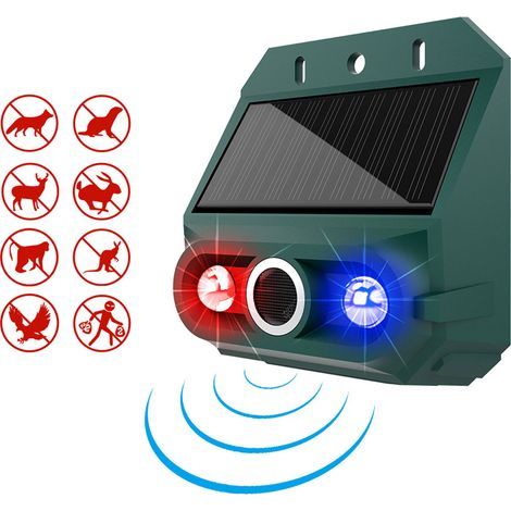 Alarme solaire à détecteur de mouvement avec répulsif pour animaux, sirène stroboscopique de 129 dB, 4 modes, étanche IP55, dispositif de sécurité pour cour, ferme et jardin extérieur (1 unité) (1/5)