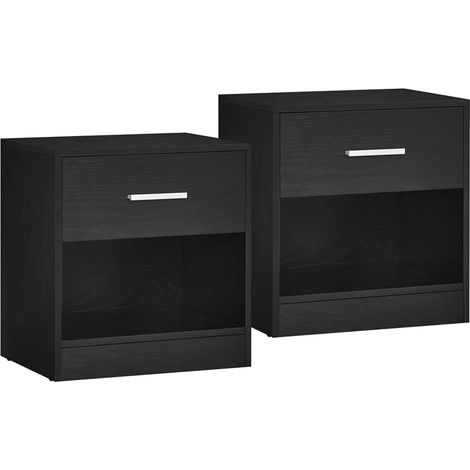 Mesita de noche juego de 2 mesa auxiliar con cajón tirador compartimento abierto mesa de centro para dormitorio salón color negro 120007663