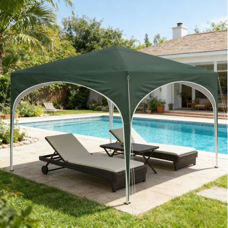 Toldo plegable de jardín 3 x 3 m, altura ajustable, tela Oxford 210D verde DESVIAE (1/5)