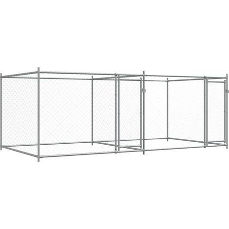 Cage pour chien avec portes gris 4x2x1,5 m acier galvanisé CFW57426 (1/5)