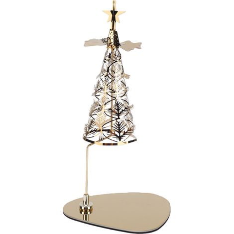 Porte-bougies rotatif en acier inoxydable, plateau magnétique, présentoir pour bougies chauffe-plat, décoration pour la maison, les fêtes et les mariages, sapin doré + (1/5)