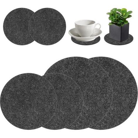 Dessous de verre en feutre - Protège-tables pour plantes - Protection de table - Feutre doux et absorbant - 3 tailles, 6 pièces - Gris