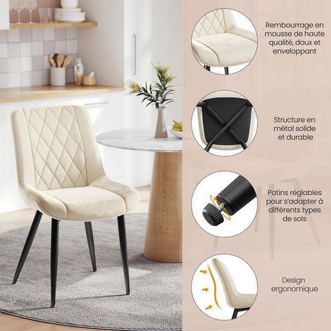 HavenlyHome - Lot de 4 Chaises Salle à Manger, Velours Beige, Assise Rembourrée, Ergonomique, Réglables,Pour Salon Chambre à Coucher