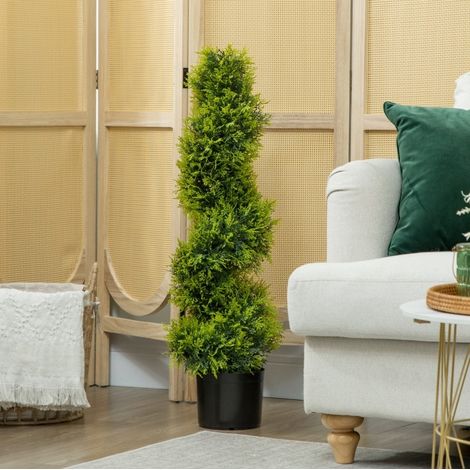 Plante artificielle cyprès en spirale 90 cm, pot inclus, 693 feuilles PE, verte OKMYHOME (1/5)