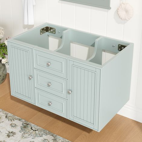 Mobile sottolavabo sospeso 78.5x46x46.8 cm, 3 cassetti e vano laterale, salvaspazio, MDF metallo verde (1/5)