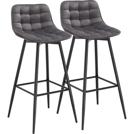 Woltu – Lot de 2 tabourets de bar en velours gris foncé – Hauteur d'assise 64 cm – Pieds en métal – Repose-pieds ergonomique