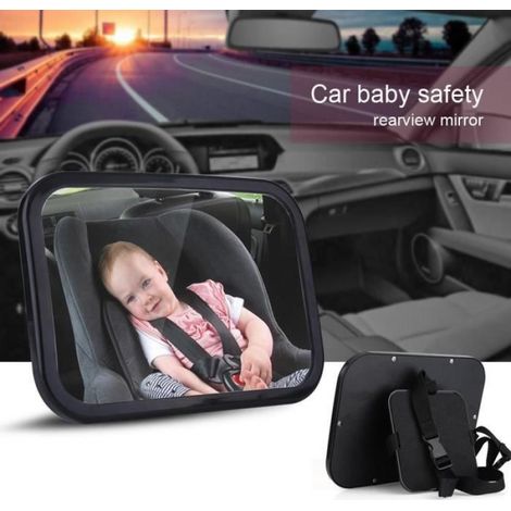 Rétroviseur Voiture - Miroir Surveillance Bébé - 35 x 20 x 4 cm - Réglable 360° - Fixation Sangle Appui-tête - 1 Pièce (1/4)