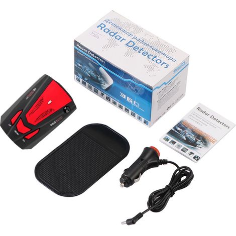 [Yuexinghui] 1 V7 Auto-Radar-Geschwindigkeitswarner (Englisch) (1 Haupteinheit, 1 Autoladegerät, 1 Antirutschmatte, 1 Bedienungsanleitung, Originalverpackung) Rot, Einheitsgröße (1/5)