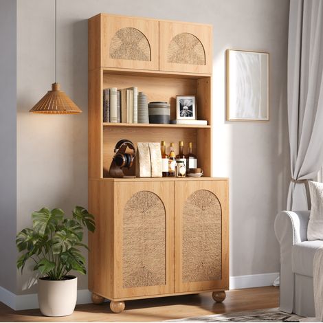 Credenza alta 80x40x180 cm, con vani chiusi e area aperta, ripiano regolabile, MDF e truciolare, naturale (1/5)