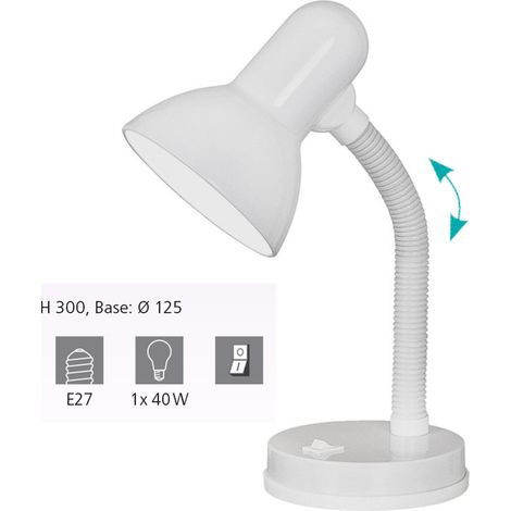 Lampe de table orientable pour étude, lecture et bureau avec culot E27 Basic, couleur blanche.