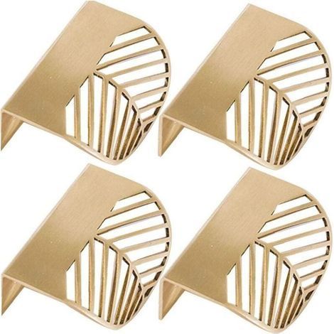 4pcs Leaf Shape Cabinet Pulls Golden Brass Kitchen Furniture Handles Copper Door Drawer Pulls - (1/5)