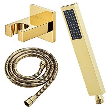 Handbrause, Hochdruck-Handbrause aus massivem Messing in Gold mit 59" ausziehbarem Edelstahlschlauch und (1/5)