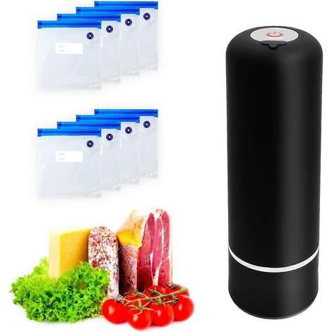 Mini machine sous vide, machine sous vide portable, petite, rechargeable avec 8 sacs sous vide lavables et réutilisables, sans fil, pour la mise sous vide des aliments. (1/4)