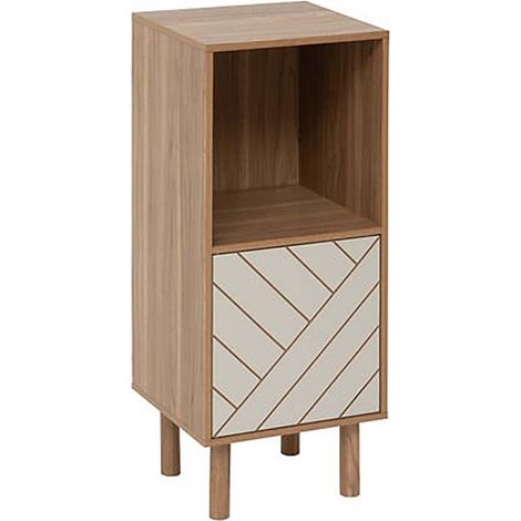 Table de chevet avec niche et une porte décorative , coloris marron/beige - Longueur 34,4 x Profondeur 32,3 x Hauteur 82,6 cm (1/5)