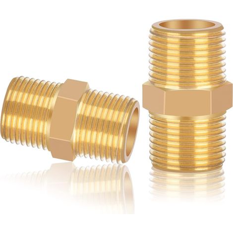 Kaelt - Double mamelon 3/8 pouce raccords plomberie Hexagonal à Joint Hexagonal Mâle à Mâle en laiton,convient à la plomberie, au chauffage central, à l'approvisionnement en eau chaude et froide (1/5)