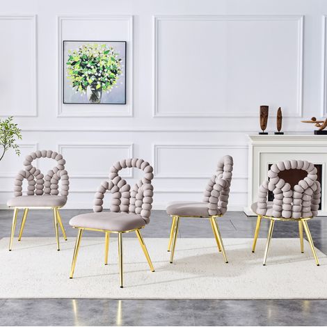 Sedia da pranzo in velluto grigio chiaro con schienale open-back a sfere e struttura in metallo,48×50×86cm (1/5)