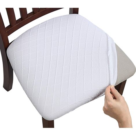 Housse de coussin de siège extensible imperméable, amovible et lavable, motif losanges tricoté, blanc, 1 pièce (1/5)