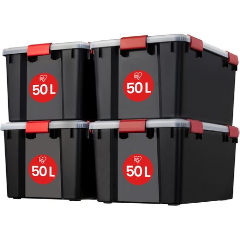 Iris Ohyama, Boite de Rangement Hermétique, 50L, Lot de 4, Noir, AT-L