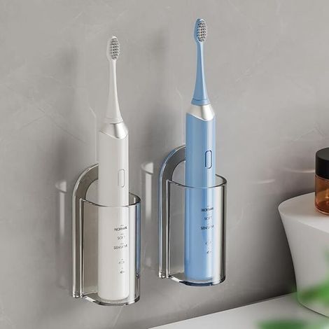Electric toothbrush holder, wall-mounted toothbrush holder for bathroom, self-adhesive electric toothbrush storage rack, space-saving (2 transparent pieces)