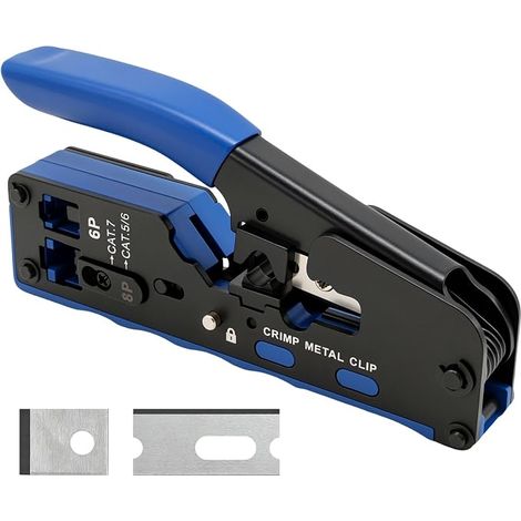 Pince à Sertir RJ45 pour Connecteurs Réseau CAT5 CAT5E CAT6 CAT6A CAT7 CAT7A et RJ11 6P6C 8P8C, Outil de Sertissage Ethernet Pass Through et Standard Multifonction Réseau (1/5)