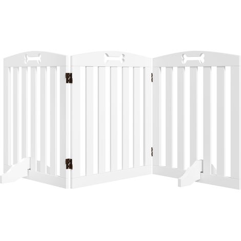 Pawhut – Barrière de sécurité chien pliable 3 panneaux – Dimensions 155 x 30 x 61 cm – Pieds antidérapants pour stabilité – MDF blanc