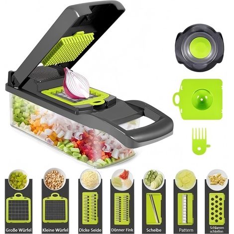 Hachoir à légumes avec 14 lames et un récipient de récupération, un ustensile de cuisine pratique pour hacher les légumes à la maison. (1/3)