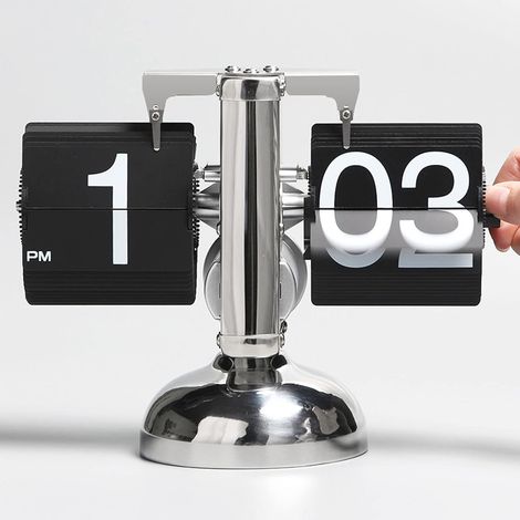 Balance vintage, horloge tournante automatique, salon, bureau, horloge de table, artisanat, alimenté par batterie, format 24 heures (noir) (1/5)