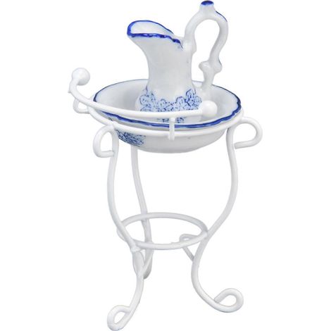 Lavabo de Maison de Poupée 1:12 avec Bouilloire et Bassine, Accessoire de Salle de Bains Miniature Réaliste pour Mini-Poupées (1/5)
