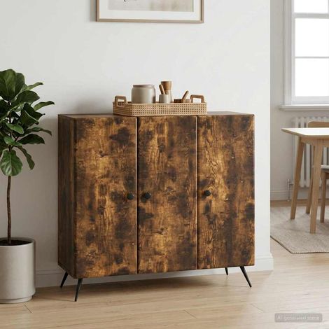 Buffet bahut 3 portes en bois d'ingénierie chêne fumé 89 x 34,5 x 80 cm - PANGIVO (1/5)