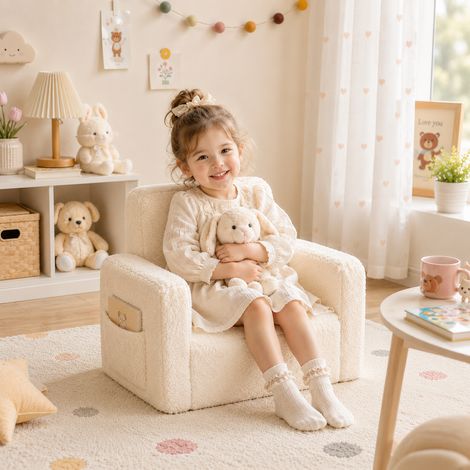 Canapé-lit multifonctionnel tout doux en peluche, motif ours en peluche  Pliable et convertible en lit. Un canapé-lit une place moelleux idéal pour la chambre d'enfant.