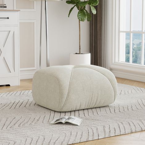 Pouf Elowin en tissu chenille beige sable, assise moelleuse, coussin décoratif 60 cm, salon, chambre, pièce cosy (1/5)